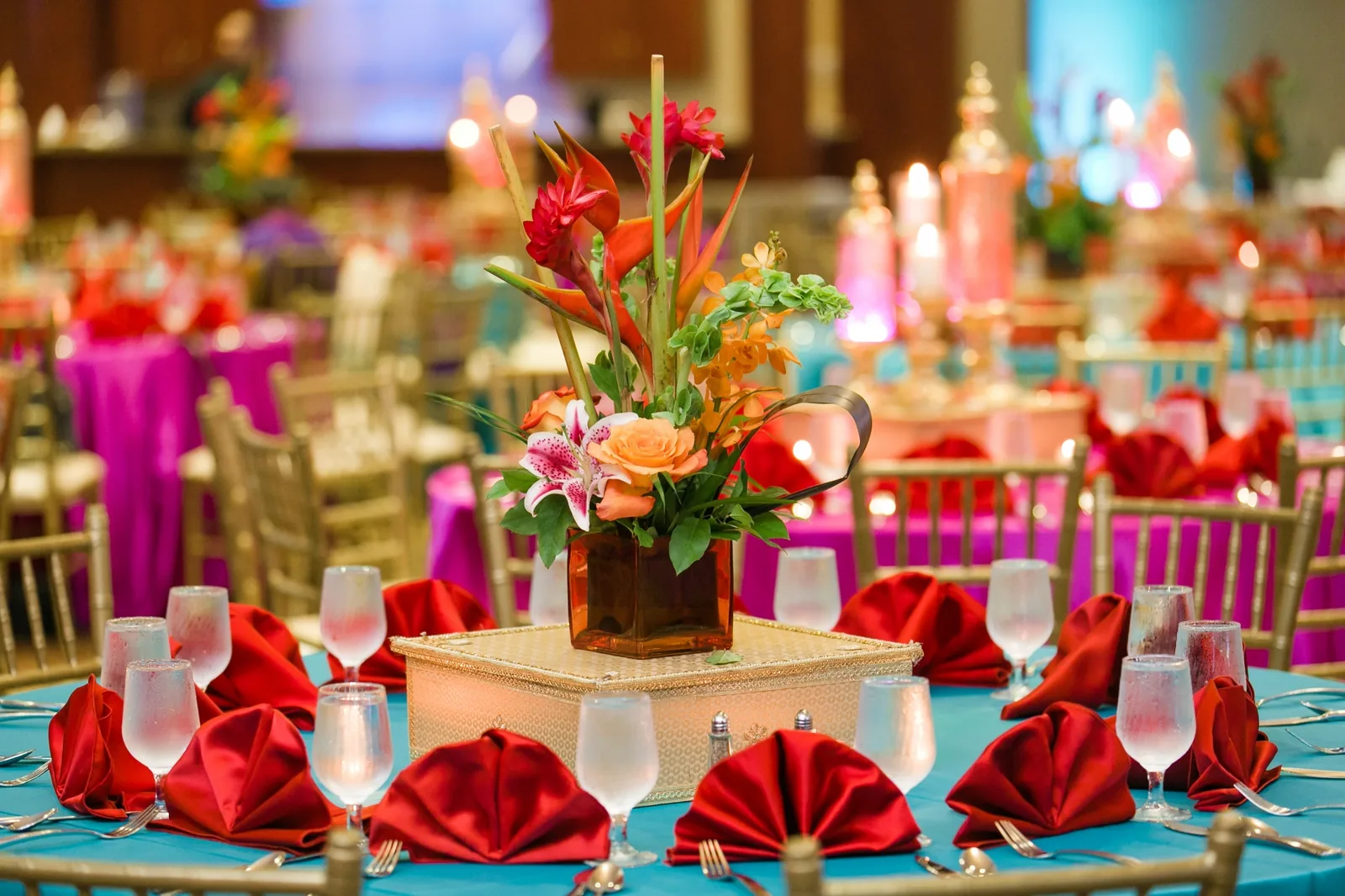 Statement centerpiece for Indian wedding by Poonam Creations, Chicagoland