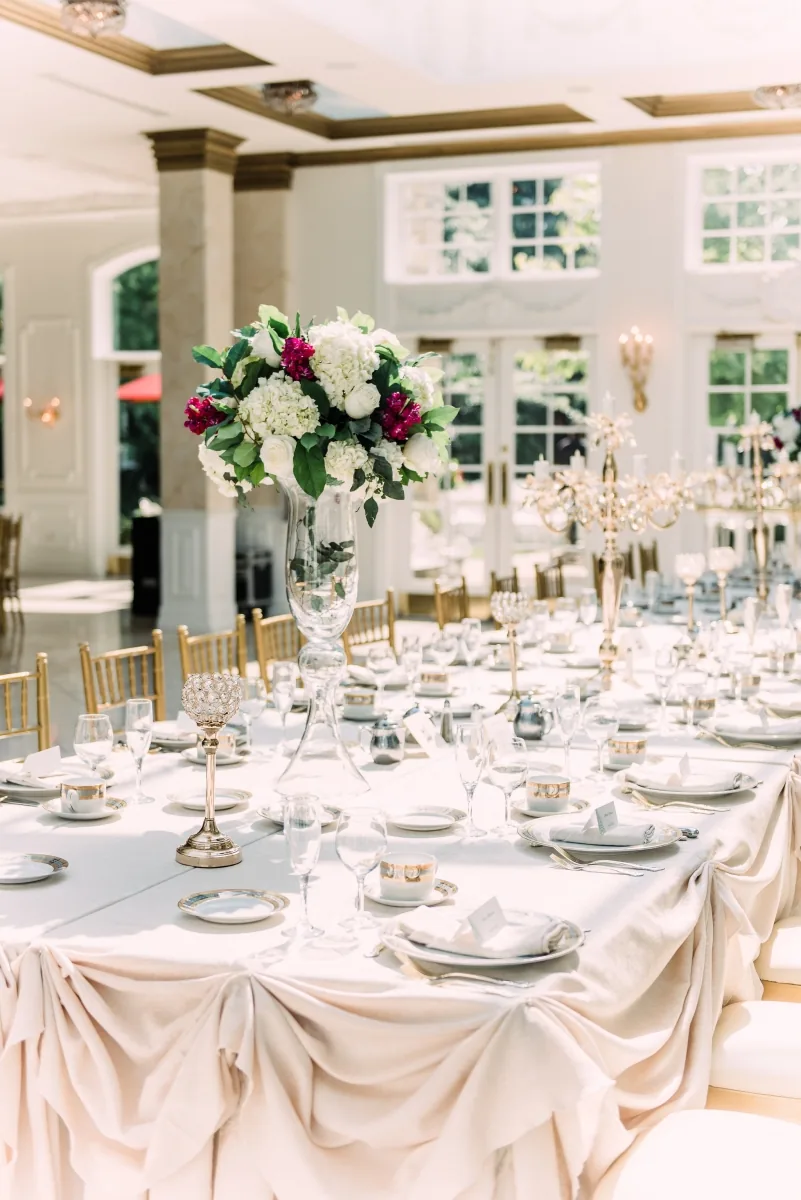 Elegant white bridal shower decor, Poonam Creations Chicagoland