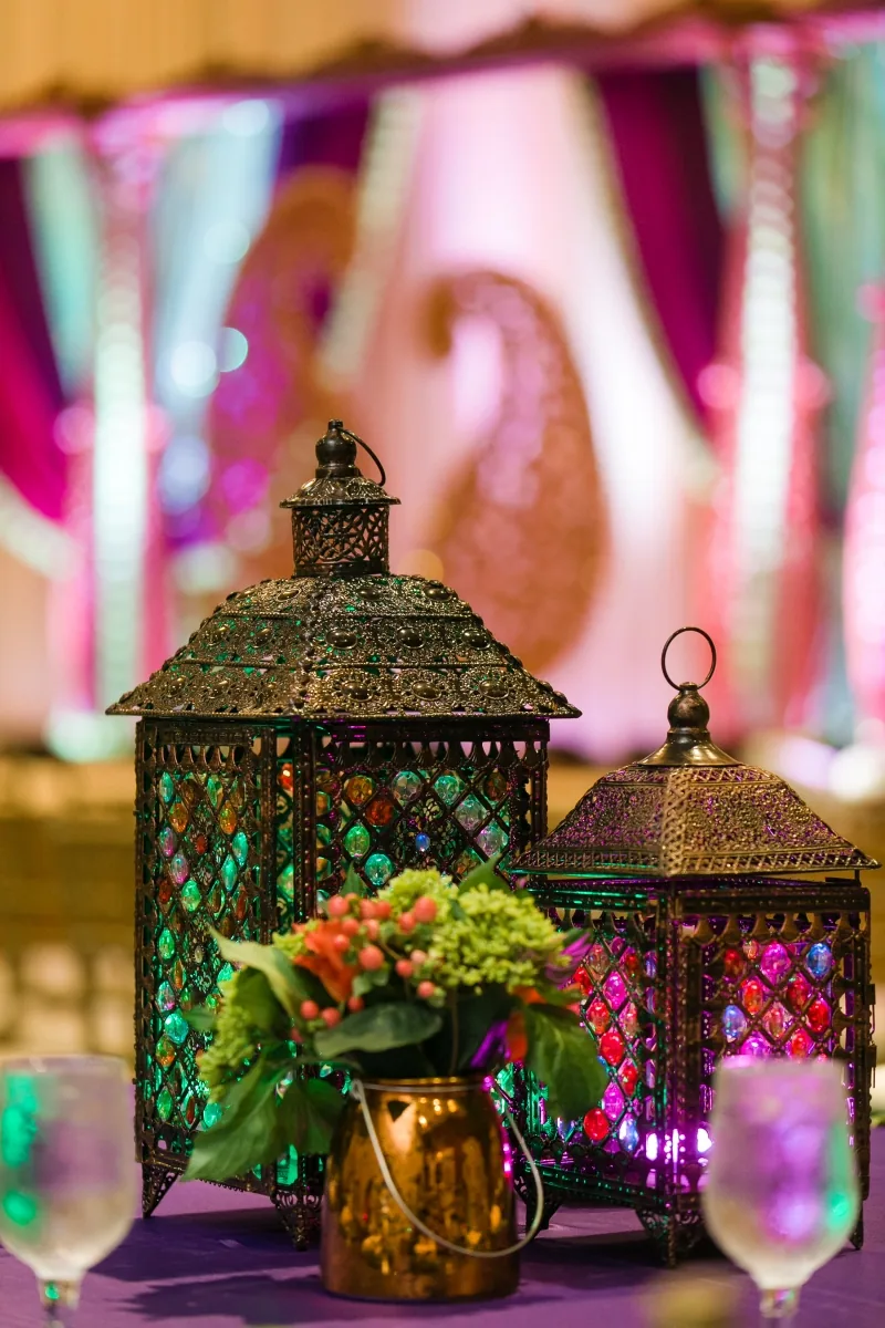 Rich jewel-tone decor for Garba night, Indian wedding Illinois