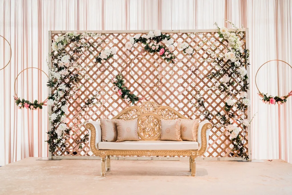 Rustic engagement party decor, Chicagoland Indian celebration