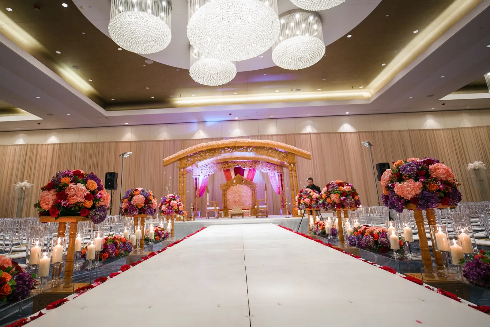 Temple-style mandap for traditional Indian wedding ceremony